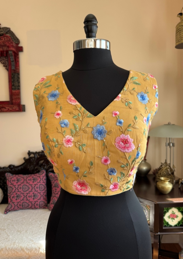 Mustard Yellow Floral Embroidered Blouse